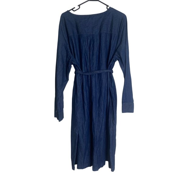 Draper James Chambray Denim Dress Size 20 Long-Sleeve Button-Front Ruffle Detail - Picture 3 of 10